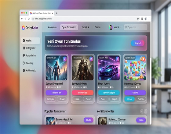OnlySpin Platform Tanıtım ve Oyun Arayüzü Görseli